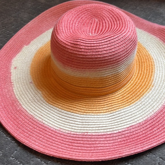 NWOT Scala Collezione Packable Straw Raffia Hat Tangerine Orange Watermelon Pink - Picture 9 of 16